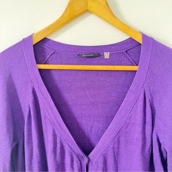 Elie Tahari Purple Silk Cashmere Blend Long Cardigan Sweater - Picture 7 of 7